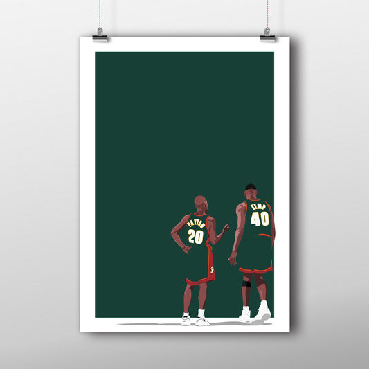 Seattle SuperSonics Duo dbl.drbbl A3 Graphic Print