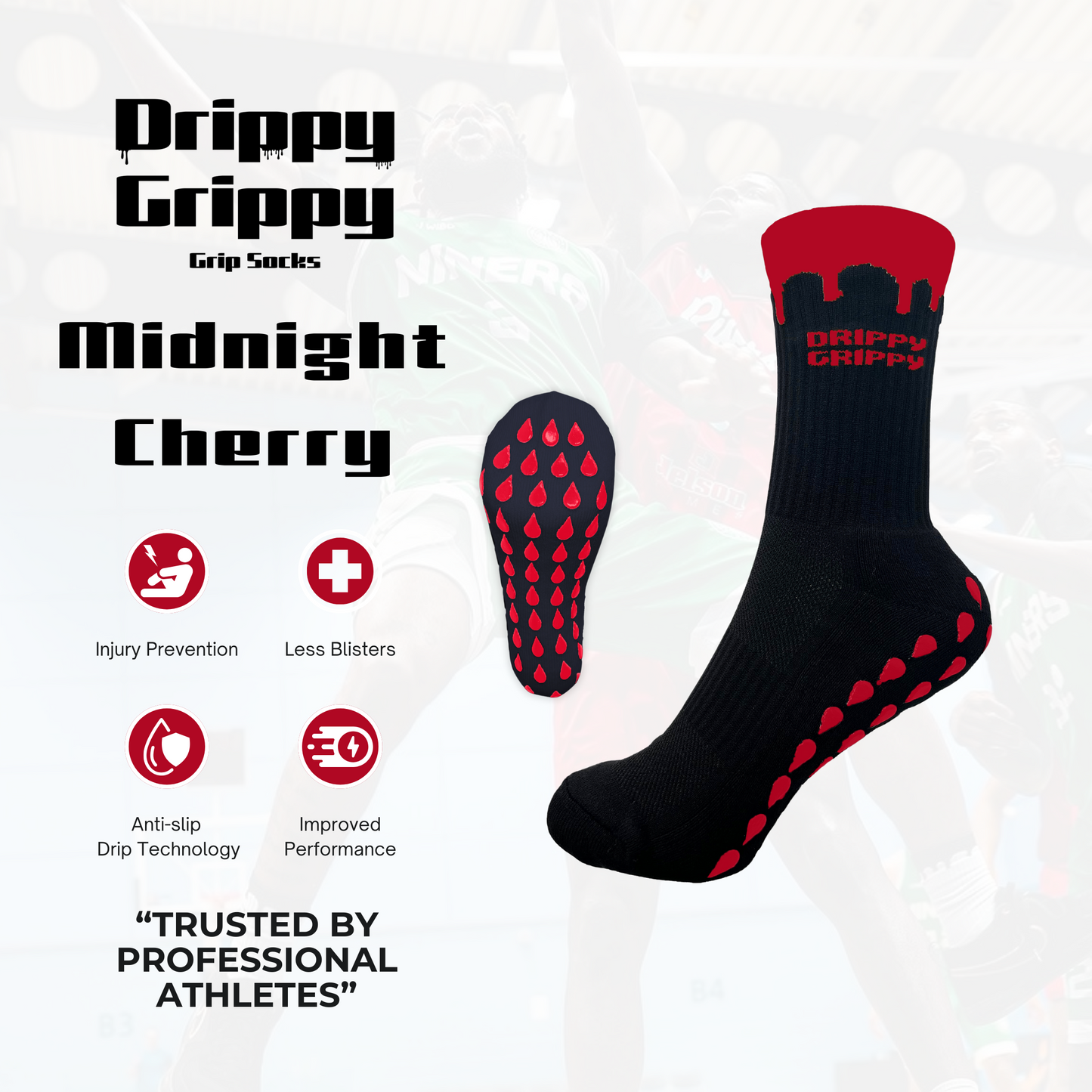 Drippy Grippy “Midnight Cherry” Performance Socks