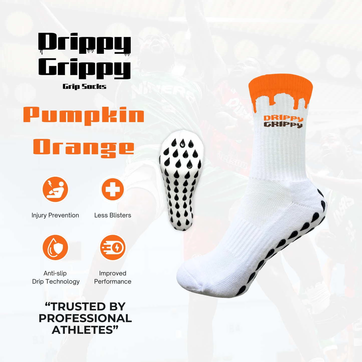 Drippy Grippy “Pumpkin Orange” Performance Socks