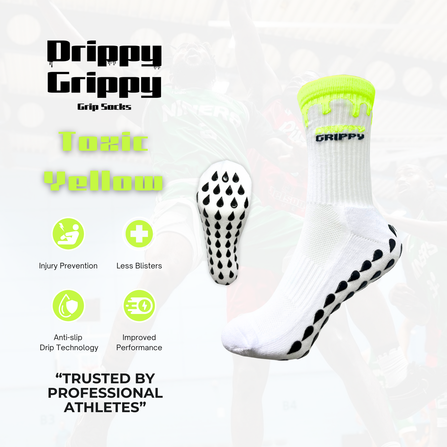 Drippy Grippy “Toxic Yellow” Performance Socks