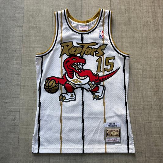 Vince Carter Toronto Raptors 98-99 Gold Text Mitchell & Ness Jersey